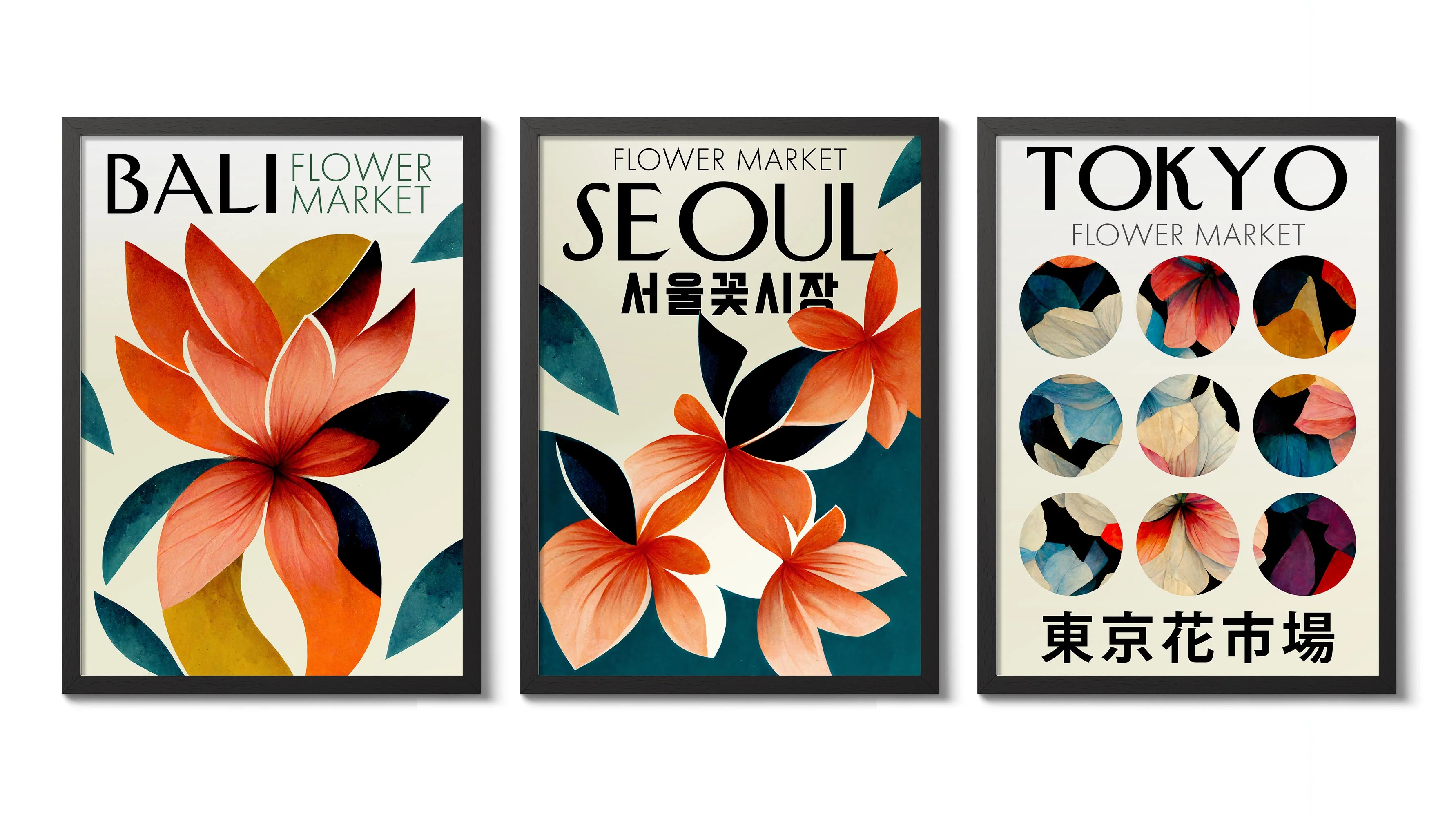 Asia Flower Market - Set of 3