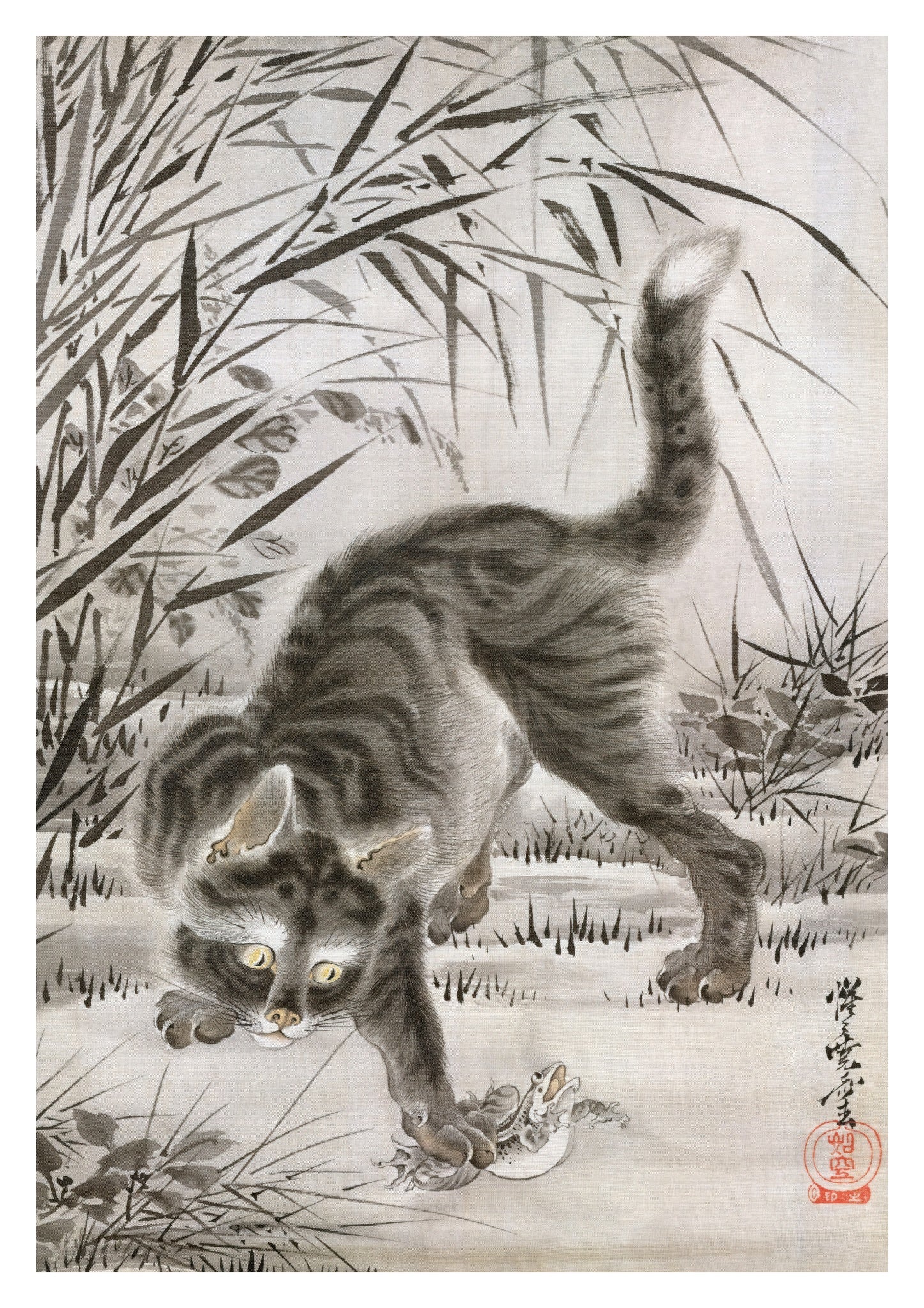 Cat Catching a Frog
