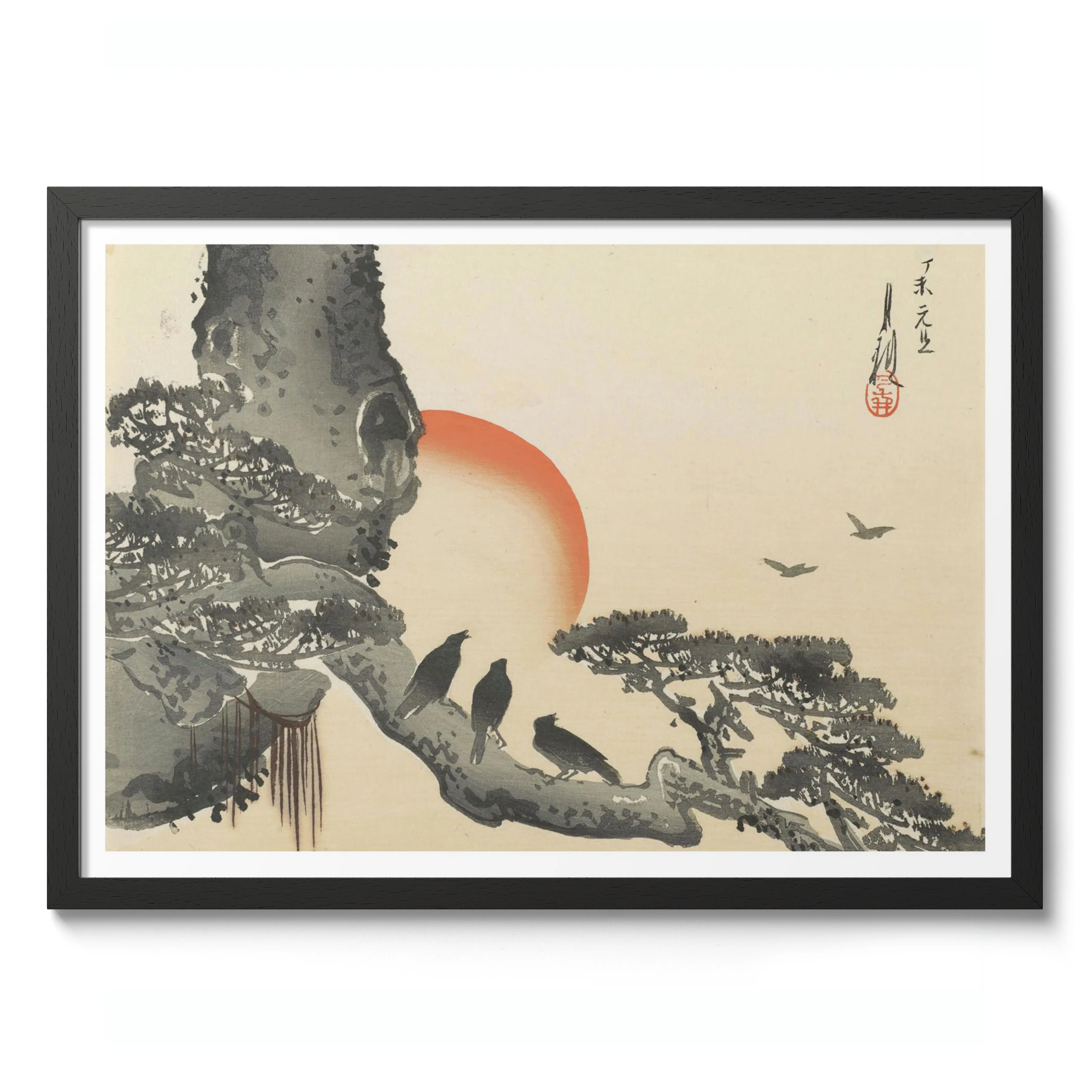 Crows On Pine With Setting Sun - Image 2