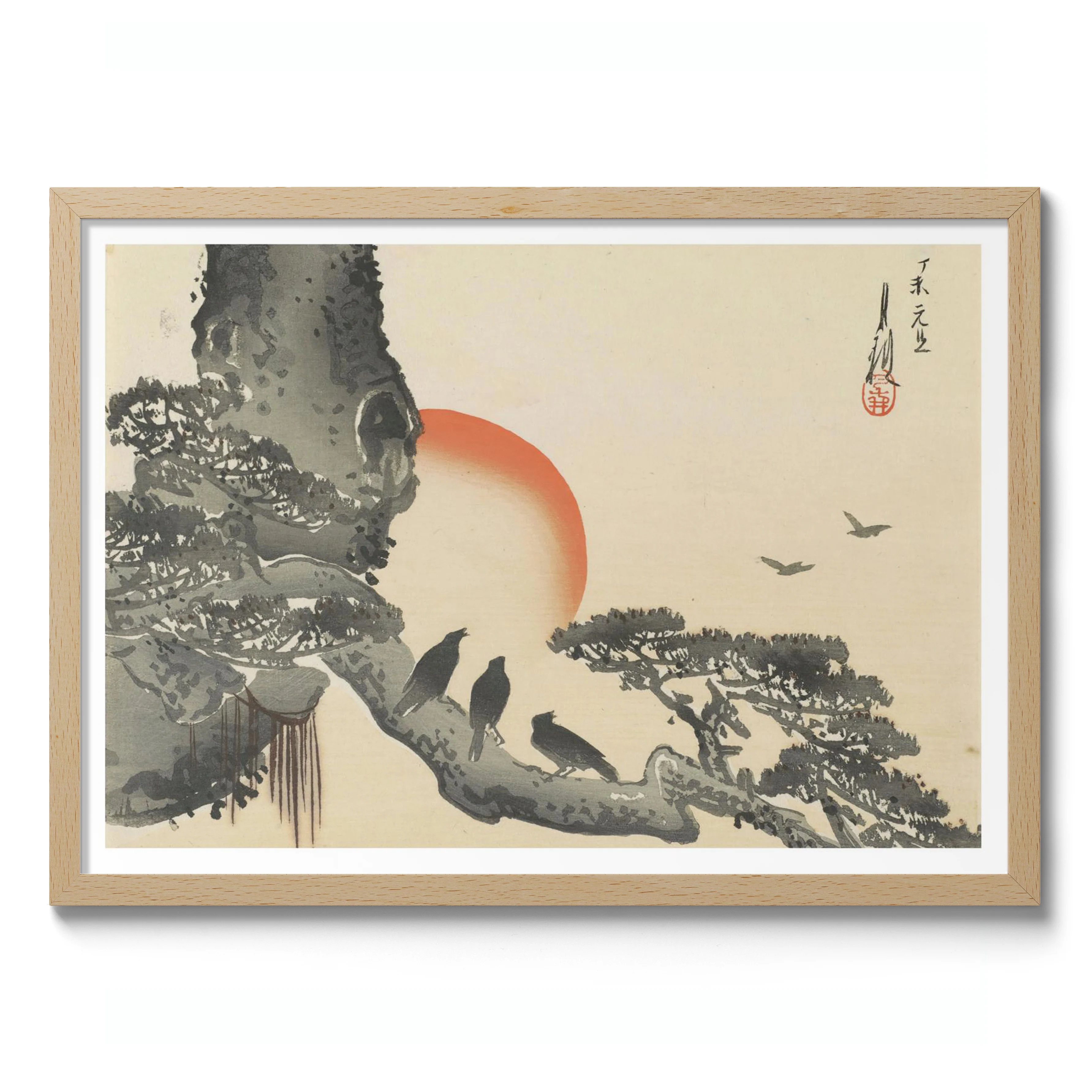 Crows On Pine With Setting Sun - Image 3