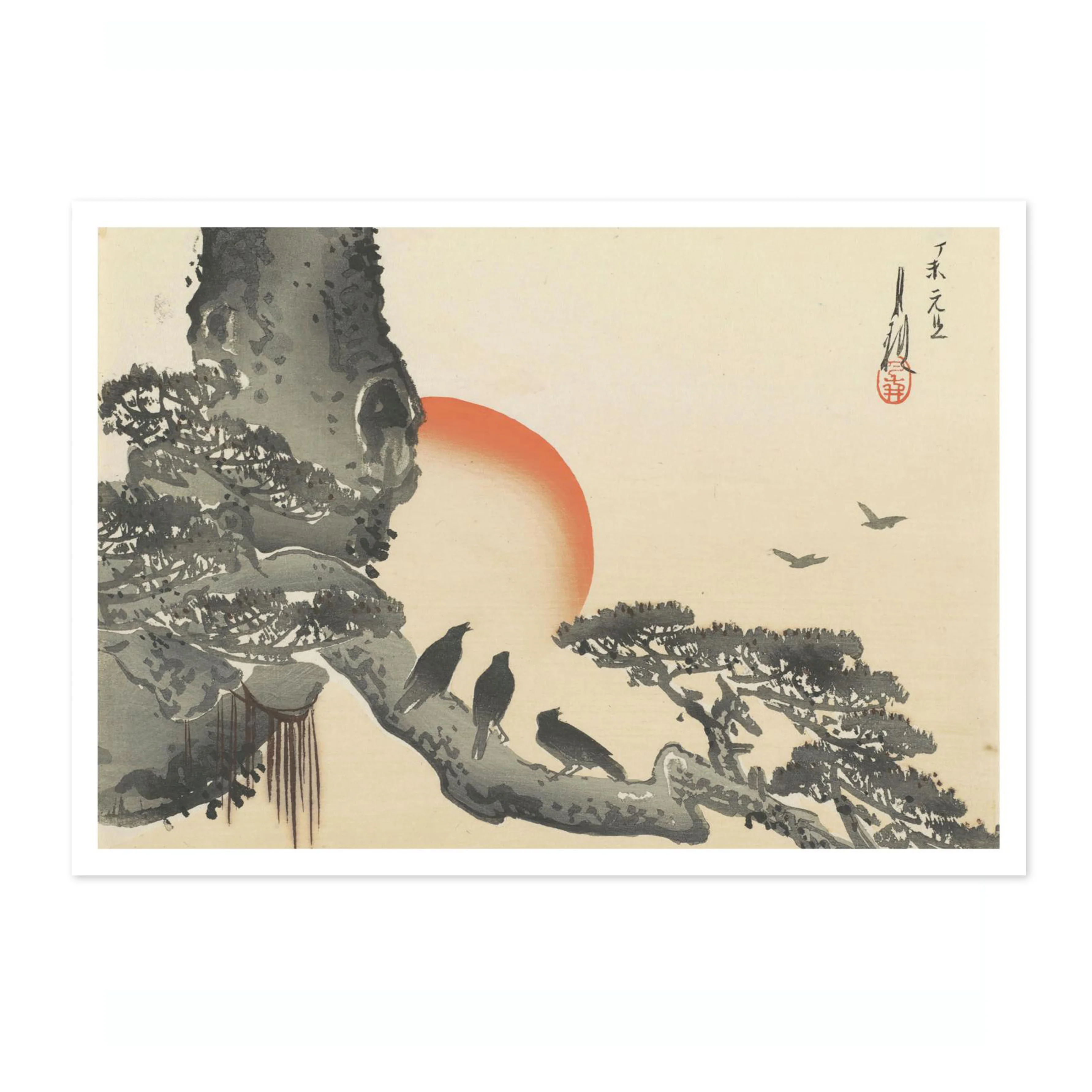 Crows On Pine With Setting Sun - Image 4