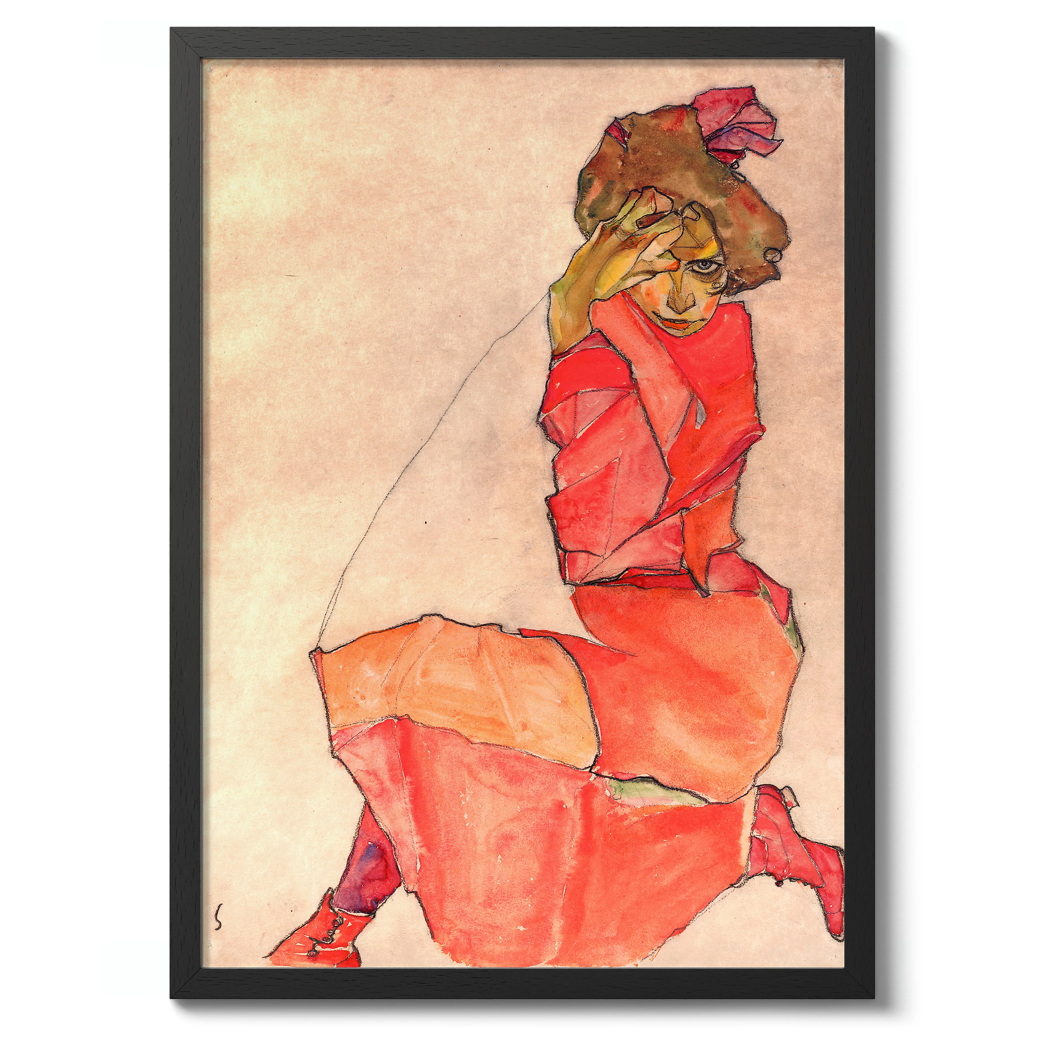 Kneeling Female in Orange-Red Dress - Image 2