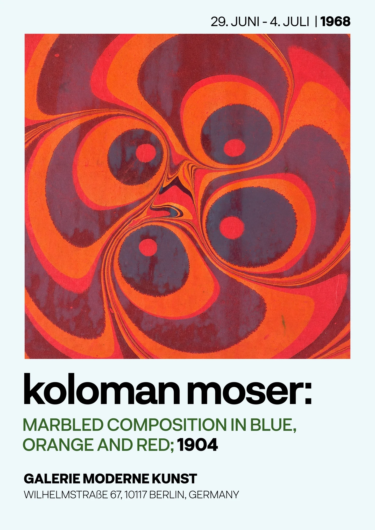 Marbled Composition in Blue, Orange & Red