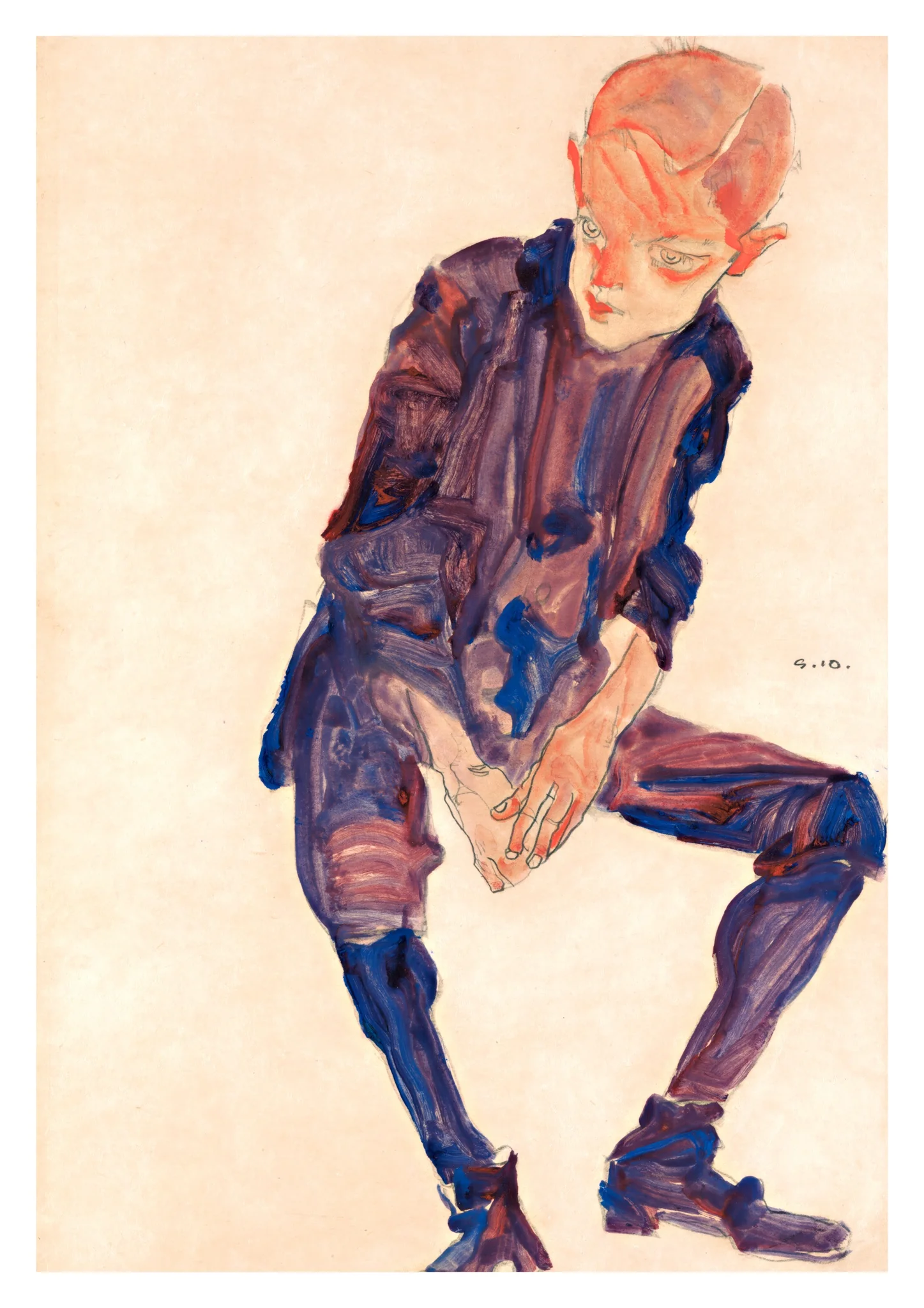 Sitting Boy in Purple Clothing