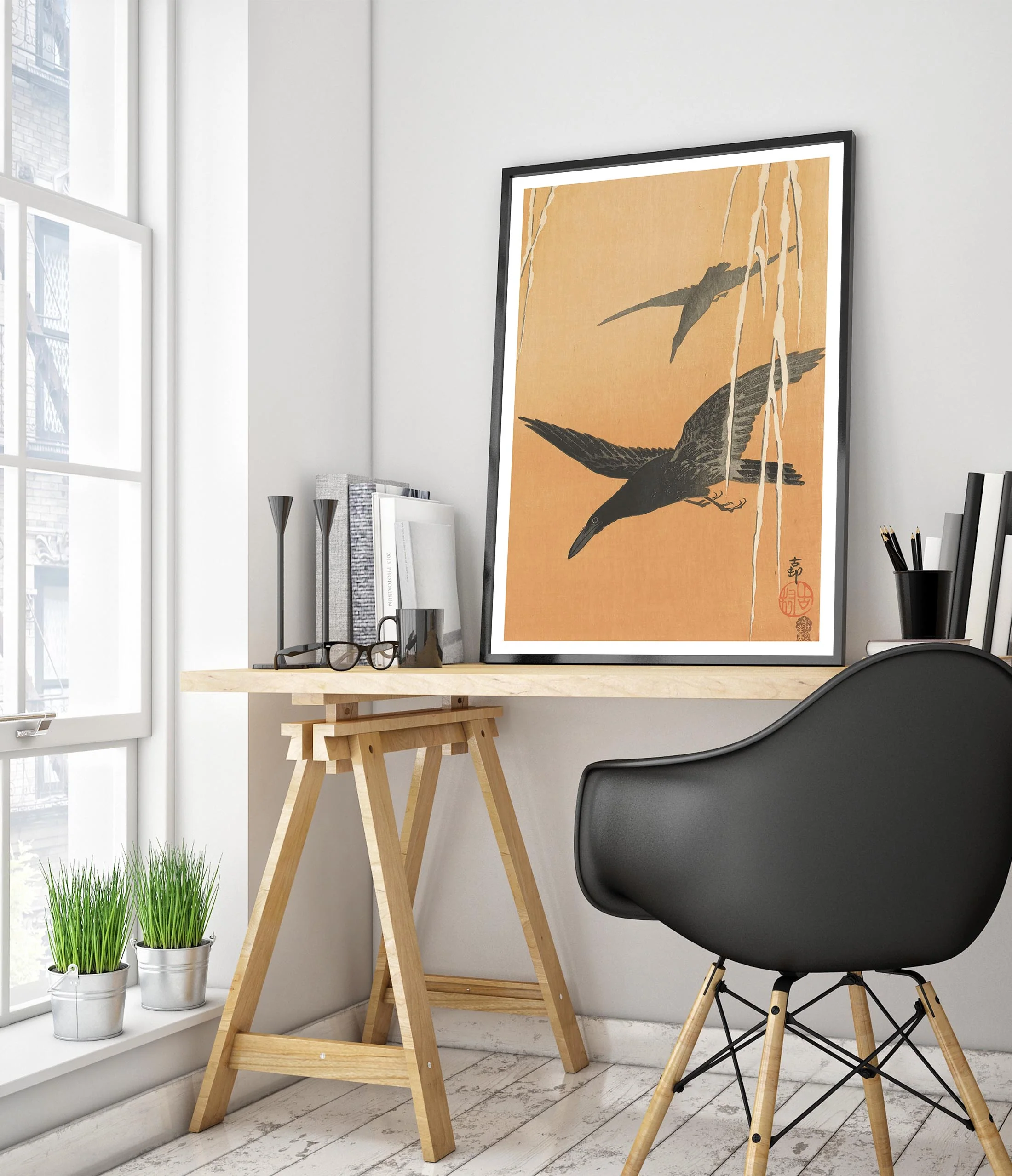 Two Crows in Flight & Snow-Covered Willow - Image 5