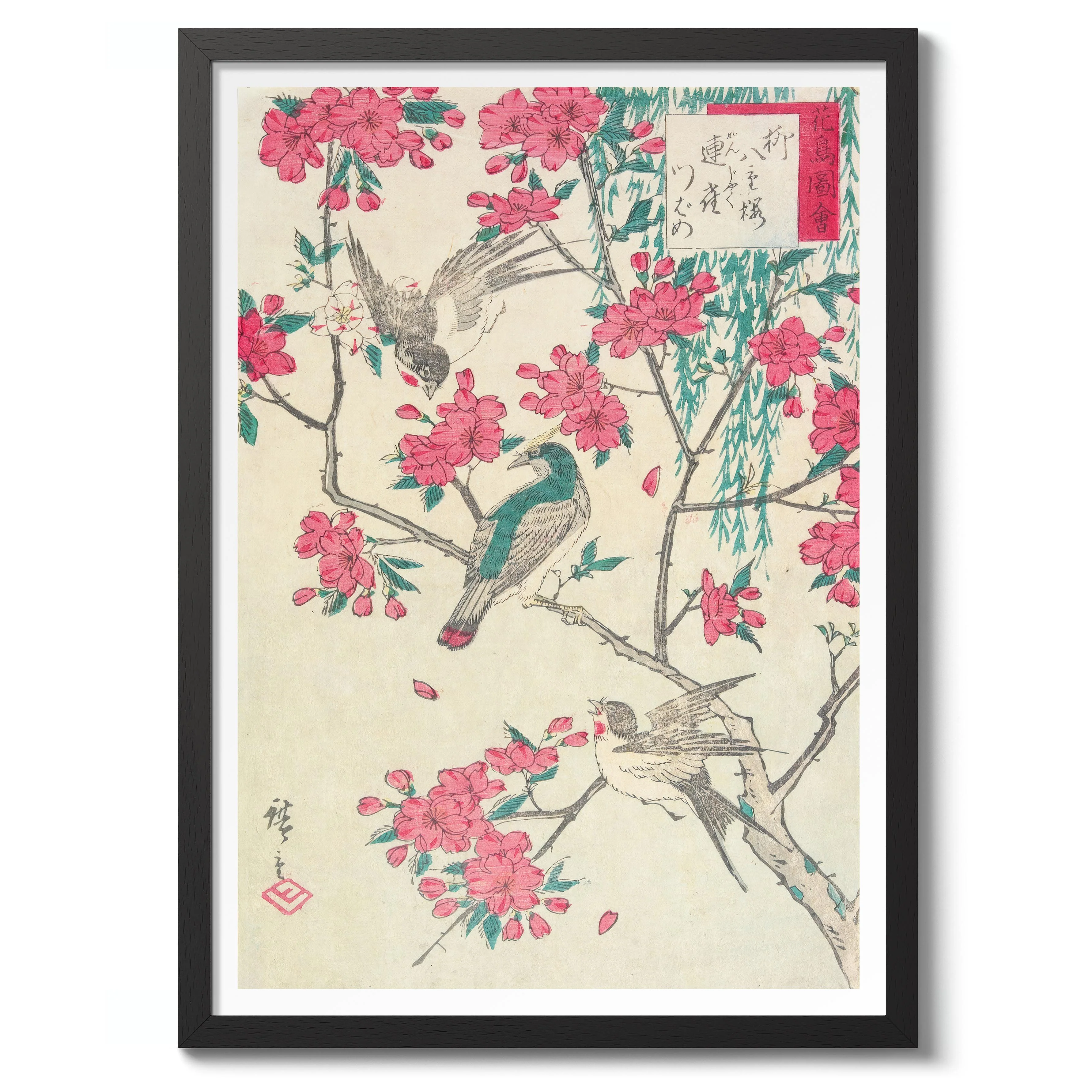 Willow, Cherry Blossoms, Sparrows & Swallow - Image 2
