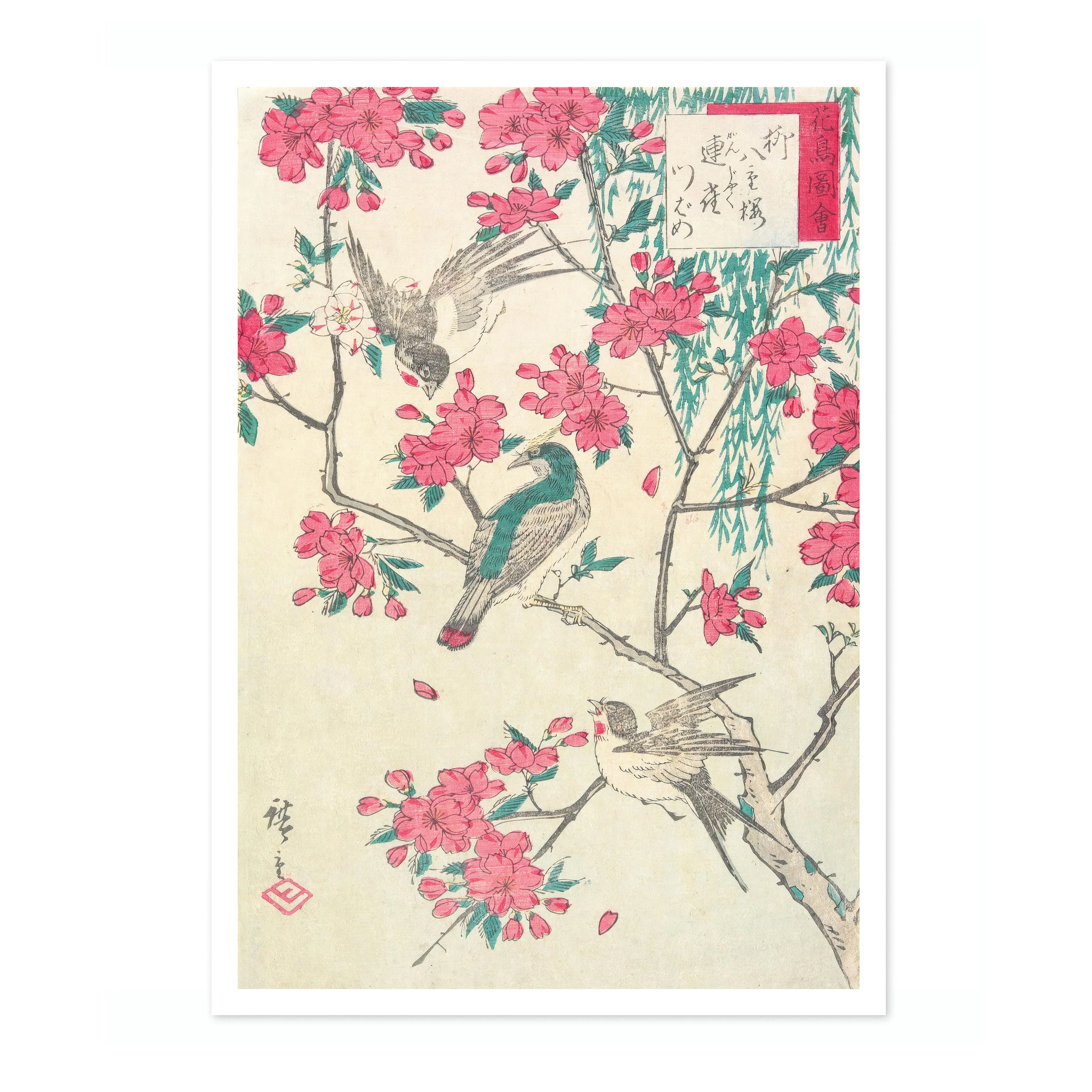 Willow, Cherry Blossoms, Sparrows & Swallow - Image 4
