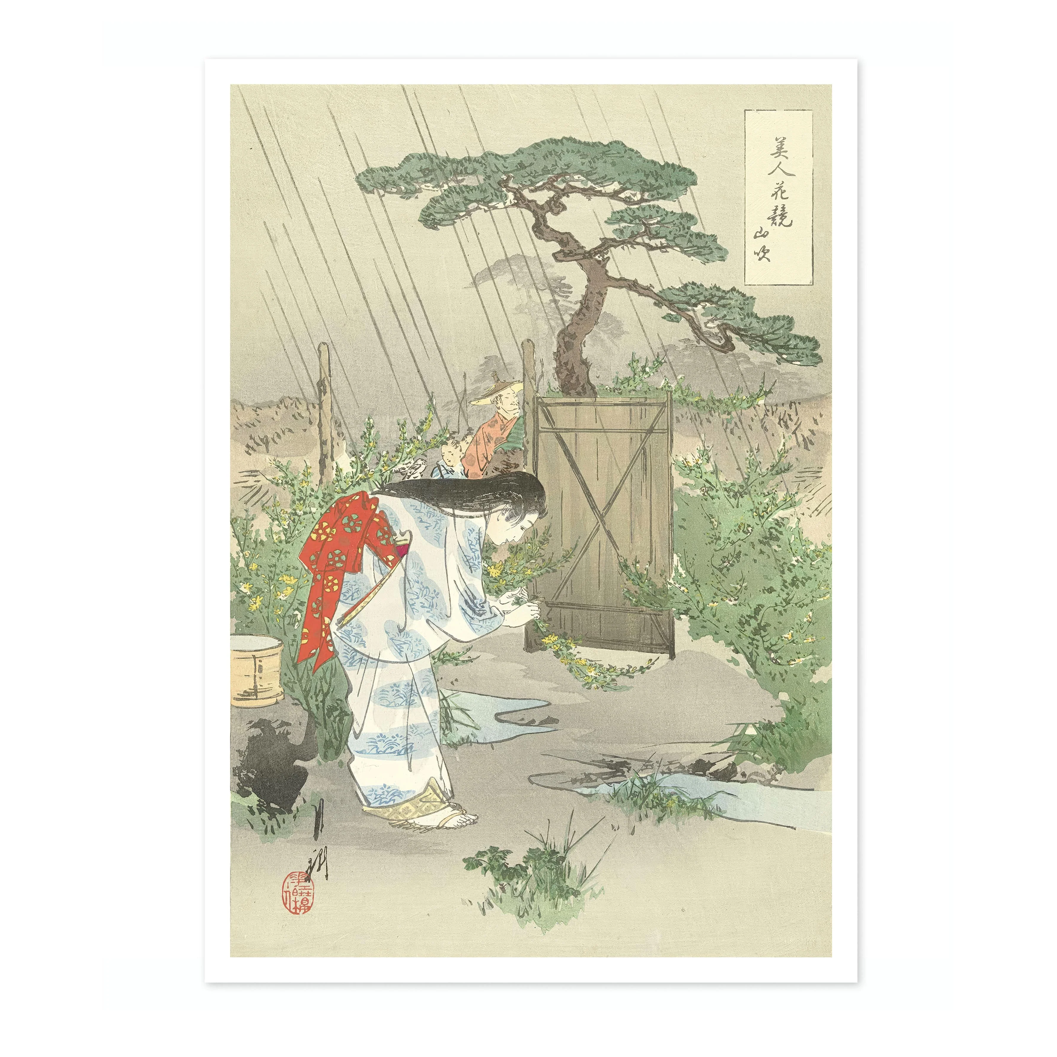 Woman Bending Over Yamabuki Bush - Image 4